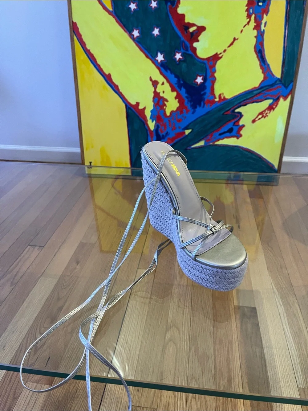 Fashion Nova Silver Metallic Espadrille Wedge Sandals Women’s 7